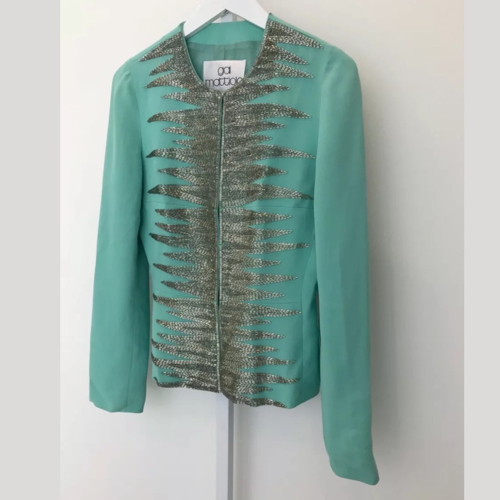 GAI MATTIOLO VINTAGE AQUA SILVER BEADED JACKET SIZE US 8 - Picture 4 of 13